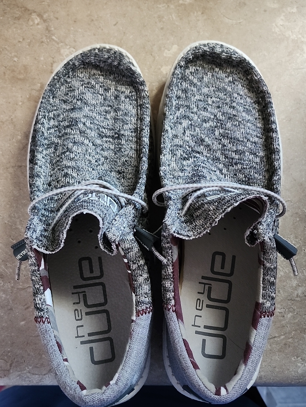 Hey Dude Gray Knit Slip-On Loafers with Camo Accent